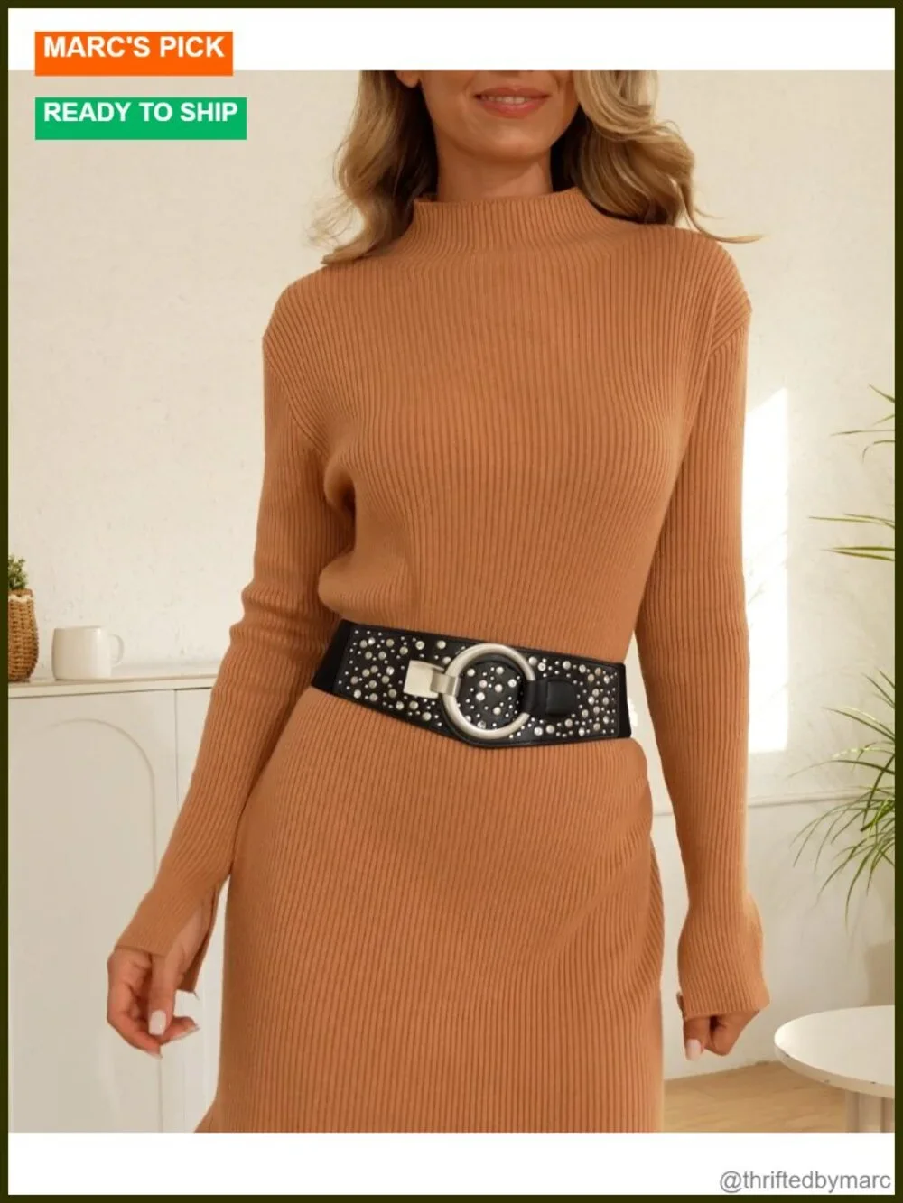 Wide Elastic Stretch Retro Metal Interlock Buckle Belt